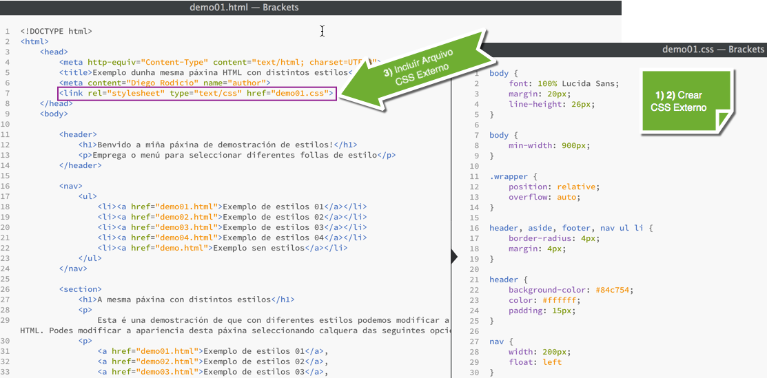 Como aplicar unha folla de estilos externa