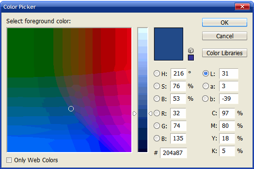 Captura de pantalla dun selector de cores onde se aprecia o código hexadecimal