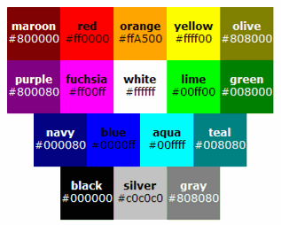 Táboa de cores CSS
