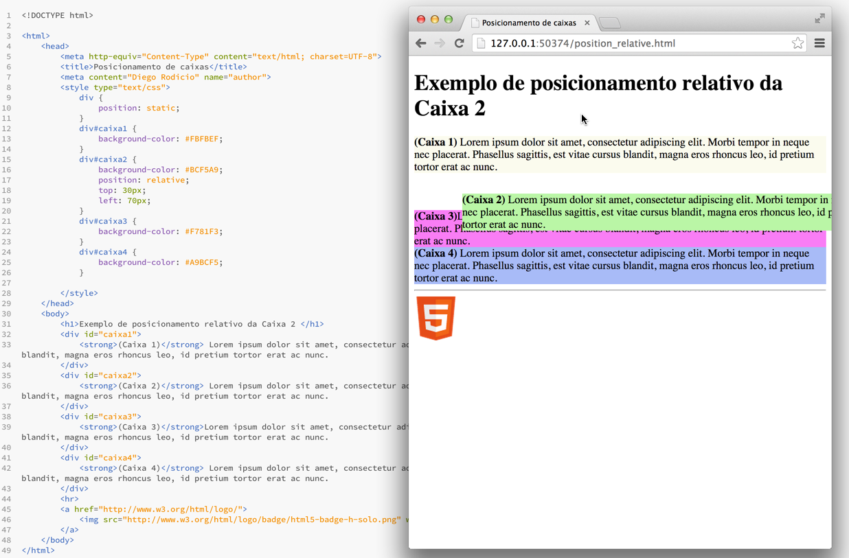 Exemplo da propiedade de posicionamento relativo