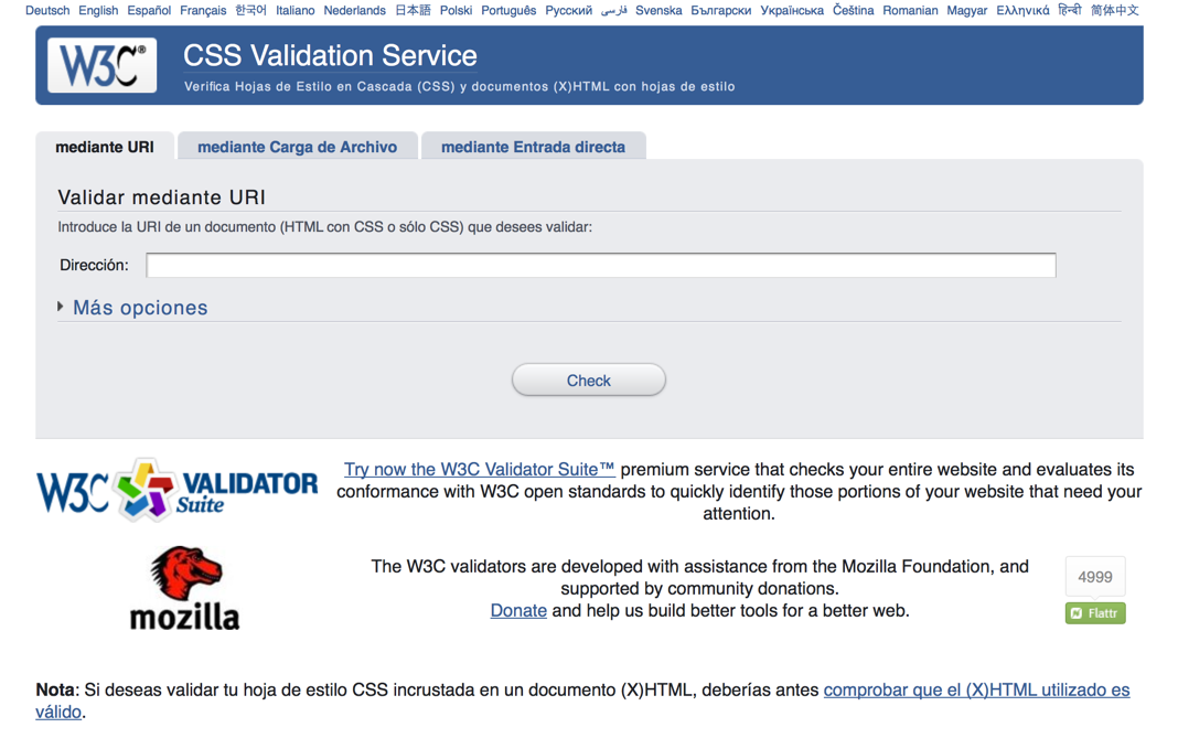 Páxina do Validador CSS Páxina do Validador CSS